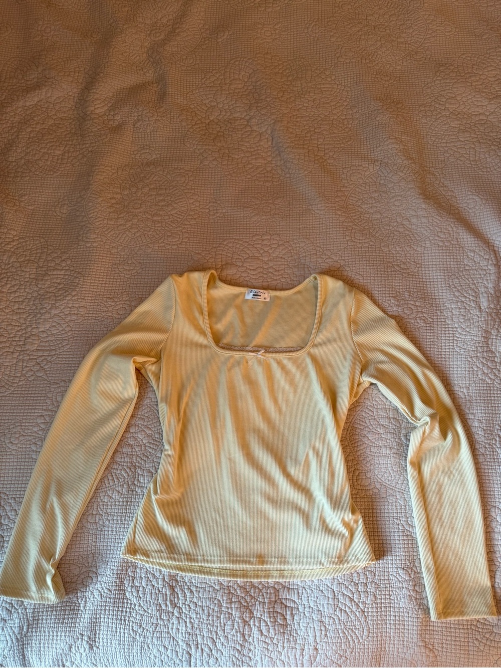 Electric Family Pale Yellow Long Sleeve Scoop Neck Tee